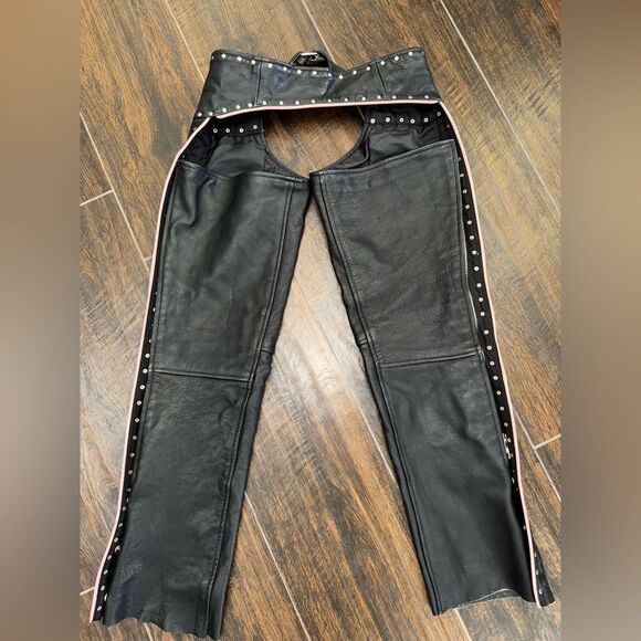 🔥 Papas Leather Motorcycle Chaps – XS – Pink Trim 🩷 - Picture 5 of 16